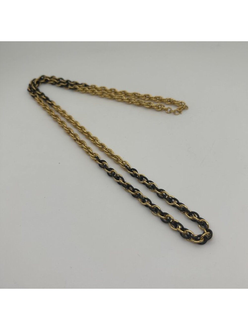 Monet Chain Necklace Gold Tone & Black Enamel Rope Vintage Signed Jewelry